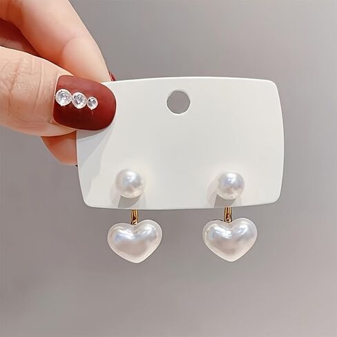 Heart Pearl Earrings for Women Dainty Hypoallergenic Pearl Front Back Studs Earrings Fashion Jewelry Gifts in Saudi Arabia