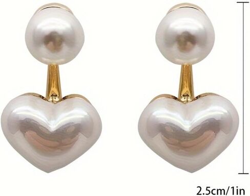 Heart Pearl Earrings for Women Dainty Hypoallergenic Pearl Front Back Studs Earrings Fashion Jewelry Gifts in Saudi Arabia