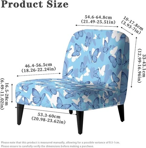 Armless Chair Cover Butterfly Blue Armless Chair Covers for Living Room Stretch Spandex Removable Fabric Non-Slip Silp Cover for Accent Chairs Without Arms in Saudi Arabia