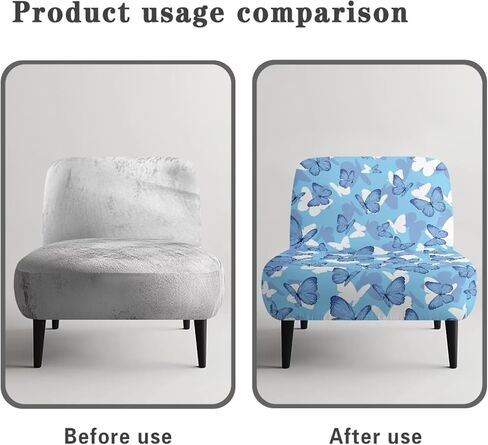 Armless Chair Cover Butterfly Blue Armless Chair Covers for Living Room Stretch Spandex Removable Fabric Non-Slip Silp Cover for Accent Chairs Without Arms in Saudi Arabia