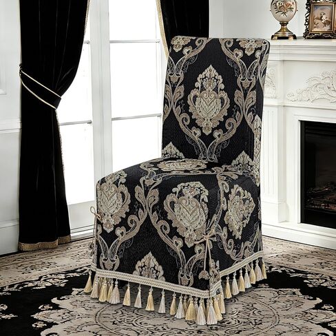 غطاء كرسي طعام قابل للتعديل من لوم آند ميل قطعة واحدة، أغطية كراسي بارسونز فاخرة سميكة وقابلة للإزالة بطول كامل مع شرابات وربطات عنق لغرفة الطعام والحفلات وديكور المنزل، أصفر in Kuwait