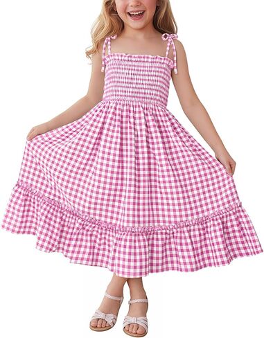 Girls Plaid Dress Sleeveless Checkered Flowy Cami Strap Dress Casual Check Sundress for Kids 5-14 Years in Kuwait