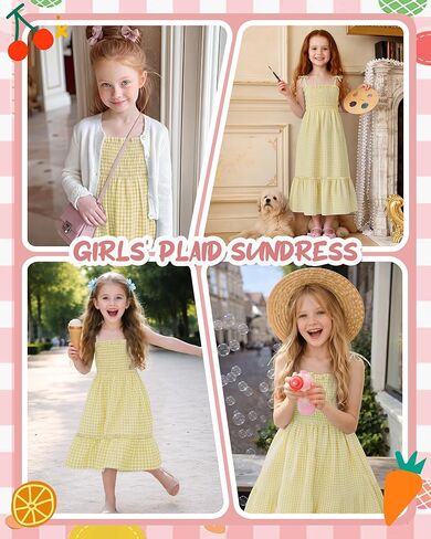 Girls Plaid Dress Sleeveless Checkered Flowy Cami Strap Dress Casual Check Sundress for Kids 5-14 Years in Saudi Arabia