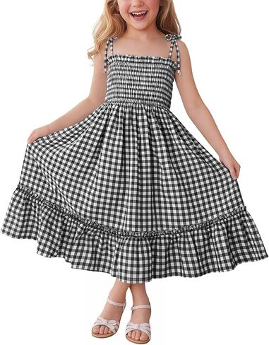 Girls Plaid Dress Sleeveless Checkered Flowy Cami Strap Dress Casual Check Sundress for Kids 5-14 Years in Saudi Arabia