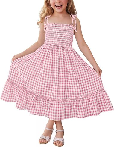 Girls Plaid Dress Sleeveless Checkered Flowy Cami Strap Dress Casual Check Sundress for Kids 5-14 Years in Saudi Arabia