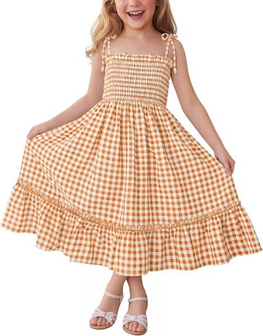 Girls Plaid Dress Sleeveless Checkered Flowy Cami Strap Dress Casual Check Sundress for Kids 5-14 Years in Saudi Arabia