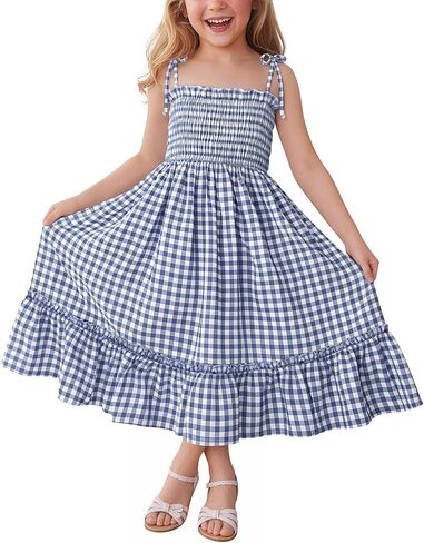 Girls Plaid Dress Sleeveless Checkered Flowy Cami Strap Dress Casual Check Sundress for Kids 5-14 Years in Saudi Arabia