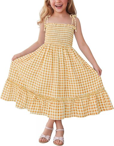 Girls Plaid Dress Sleeveless Checkered Flowy Cami Strap Dress Casual Check Sundress for Kids 5-14 Years in Saudi Arabia