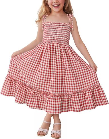 Girls Plaid Dress Sleeveless Checkered Flowy Cami Strap Dress Casual Check Sundress for Kids 5-14 Years in Saudi Arabia