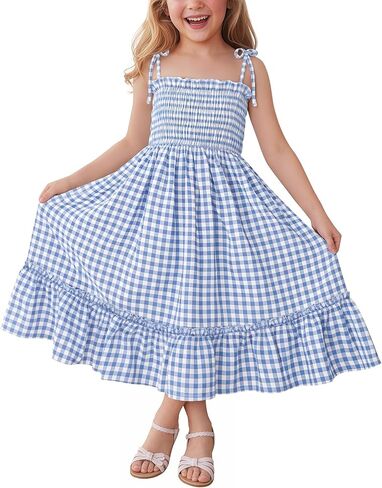 Girls Plaid Dress Sleeveless Checkered Flowy Cami Strap Dress Casual Check Sundress for Kids 5-14 Years in Saudi Arabia