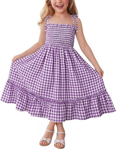 Girls Plaid Dress Sleeveless Checkered Flowy Cami Strap Dress Casual Check Sundress for Kids 5-14 Years in Saudi Arabia