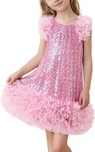 Tutu.kk Girls Sequin Gown A-Line Dress Sparkly Sleeveless Dress Cuff Shoulder Party Outfit for Gilrs in Kuwait