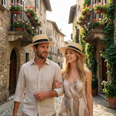 الكلاسيكية الطبيعية قبعة القش الرجال النساء اليدوية مقشدة قبعة خمر قبعة مسطحة بنما نمط 20s زي حفلة in Kuwait