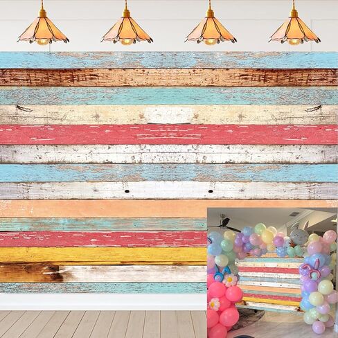 Colorful Wood Backdrop for Photography 8x10FT Easter Pastel Rustic Wooden Background Boy Girl Birthday Party Decorations Portrait Photoshoot Studio Props in Kuwait