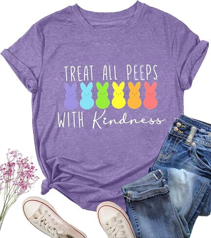Easter Teacher Shirts for Women Treat All Peep with Kindness T-Shirt Short Sleeve Teacher Bunny Tee Tops in Kuwait