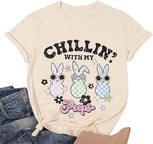 Easter Teacher Shirts for Women Treat All Peep with Kindness T-Shirt Short Sleeve Teacher Bunny Tee Tops in Saudi Arabia