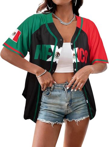 Mexico Jersey for Women Mexican Button Down Tops Mexico Graphic Tee Shirts Mexican Flag Sports Jerseys in Kuwait