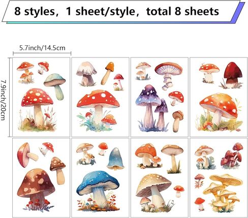 CRASPIRE 8 Sheets Mushroom Window Stickers Self Adhesive Cartoon Window Clings Wall Stickers Decals Peel and Stick Vinyl PVC Waterproof Decor for Bedroom Nursery Living Room Bath Dorm in Saudi Arabia