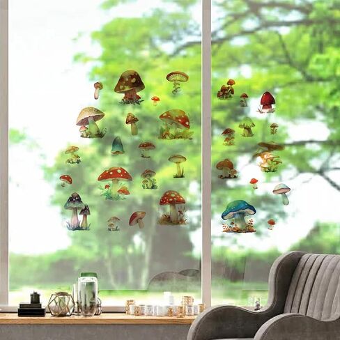 CRASPIRE 8 Sheets Mushroom Window Stickers Self Adhesive Cartoon Window Clings Wall Stickers Decals Peel and Stick Vinyl PVC Waterproof Decor for Bedroom Nursery Living Room Bath Dorm in Saudi Arabia
