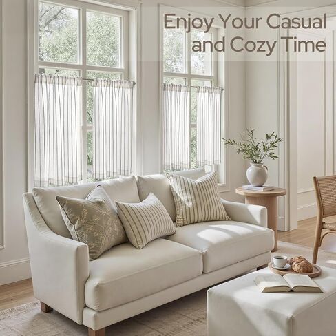 ستائر المطبخ من الكتان المخطط من HOMEIDEAS، مقاس 91.44 سم، مجموعات ستائر ذات طبقة طبيعية لتصفية ضوء مزرعة بوهو، معالجات النوافذ الصغيرة للحمام ومقهى RV لوحتين، أسود in Saudi Arabia