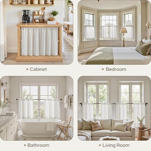 ستائر المطبخ من الكتان المخطط من HOMEIDEAS، مقاس 91.44 سم، مجموعات ستائر ذات طبقة طبيعية لتصفية ضوء مزرعة بوهو، معالجات النوافذ الصغيرة للحمام ومقهى RV لوحتين، أسود in Saudi Arabia