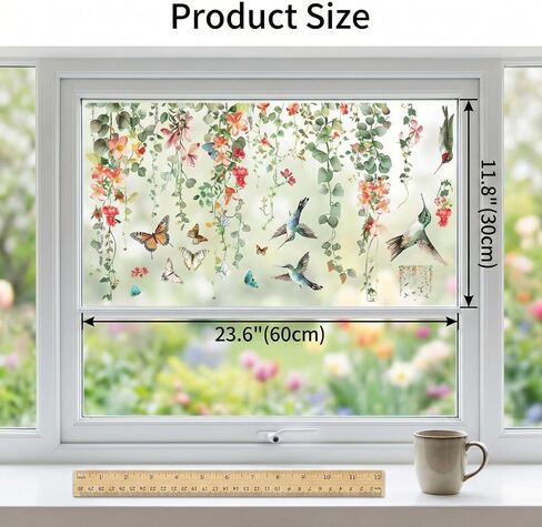 Spring Window Clings for Glass Windows, Floral Leaf Double Sided Self-Adhesive Window Stickers, Summer Plant Anti-Collision Bird Strike Prevention Film for Home Office Decor in Kuwait