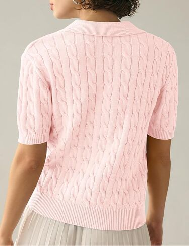 Womens Short Sleeve V Neck Sweaters Cable Knit Collared Pullover Sweater 2024 Trendy Comfy Polo Shirts in Kuwait