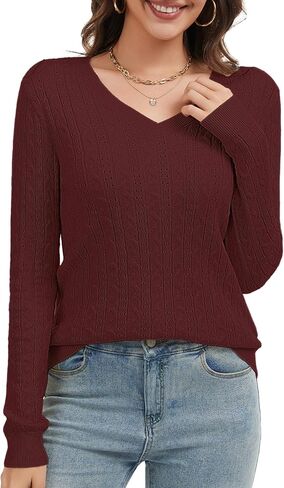 Womens V Neck Sweaters Lightweight Long Sleeve Pullover Sweater Casual Soft Cable Knit Tops 2025 Trendy in Kuwait