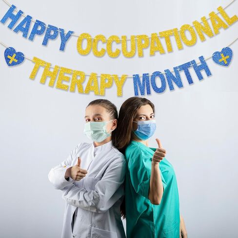 لافتة شهر OT السعيدة، بدون DIY، ديكورات تقدير شهر العلاج المهني السعيد اللامع، ديكور حفلات مساعد OT، هدايا 10 أقدام بعد شهر in Kuwait