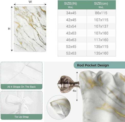 Golden Marble Tie Up Curtains for Window, Vintage Abstract Modern Art Thermal Insulated Balloon Shade Adjustable Rod Pocket Curtains Valance Panels for Kitchen Bathroom Café 52'' x 45'' in Saudi Arabia