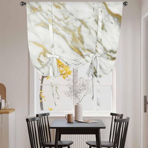 Golden Marble Tie Up Curtains for Window, Vintage Abstract Modern Art Thermal Insulated Balloon Shade Adjustable Rod Pocket Curtains Valance Panels for Kitchen Bathroom Café 52'' x 45'' in Saudi Arabia
