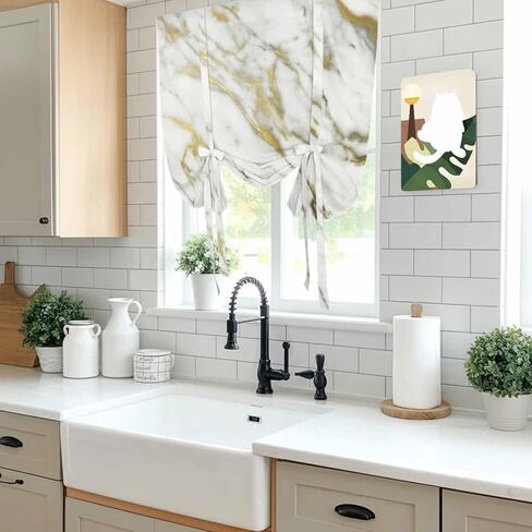 Golden Marble Tie Up Curtains for Window, Vintage Abstract Modern Art Thermal Insulated Balloon Shade Adjustable Rod Pocket Curtains Valance Panels for Kitchen Bathroom Café 52'' x 45'' in Saudi Arabia