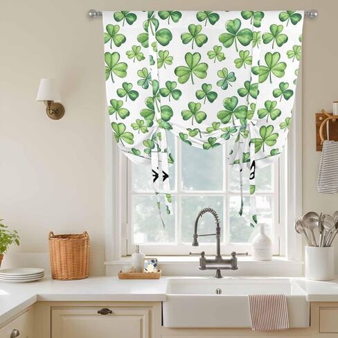 Saint Patrick's Day Tie Up Curtains for Window, Spring Lucky Shamrocks Grass Thermal Insulated Balloon Shade Adjustable Rod Pocket Curtains Valance Panels for Kitchen Bathroom Café 42'' x 63'' in Saudi Arabia