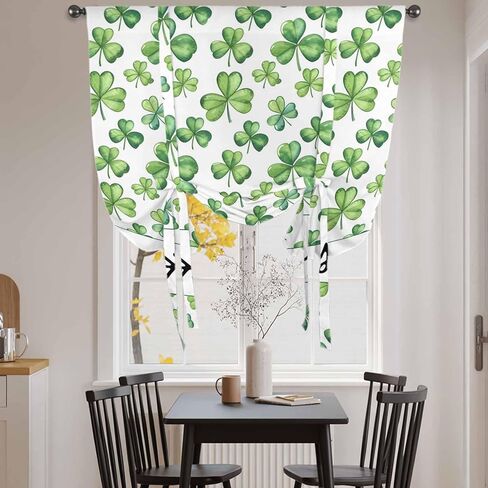 Saint Patrick's Day Tie Up Curtains for Window, Spring Lucky Shamrocks Grass Thermal Insulated Balloon Shade Adjustable Rod Pocket Curtains Valance Panels for Kitchen Bathroom Café 42'' x 63'' in Saudi Arabia