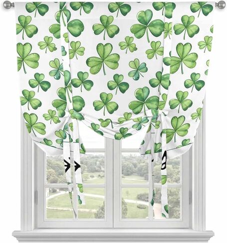 Saint Patrick's Day Tie Up Curtains for Window, Spring Lucky Shamrocks Grass Thermal Insulated Balloon Shade Adjustable Rod Pocket Curtains Valance Panels for Kitchen Bathroom Café 42'' x 63'' in Saudi Arabia