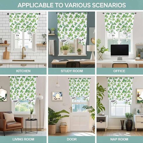 Saint Patrick's Day Tie Up Curtains for Window, Spring Lucky Shamrocks Grass Thermal Insulated Balloon Shade Adjustable Rod Pocket Curtains Valance Panels for Kitchen Bathroom Café 42'' x 63'' in Saudi Arabia