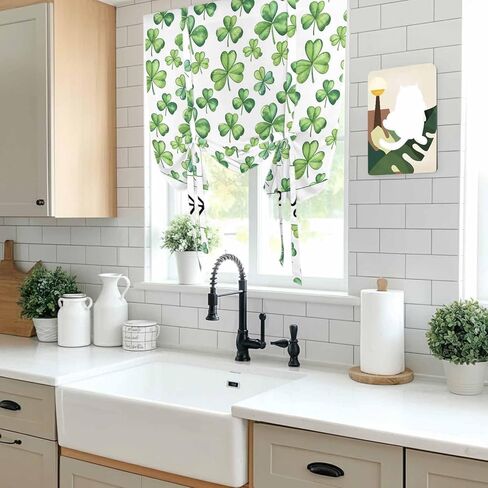 Saint Patrick's Day Tie Up Curtains for Window, Spring Lucky Shamrocks Grass Thermal Insulated Balloon Shade Adjustable Rod Pocket Curtains Valance Panels for Kitchen Bathroom Café 42'' x 63'' in Saudi Arabia
