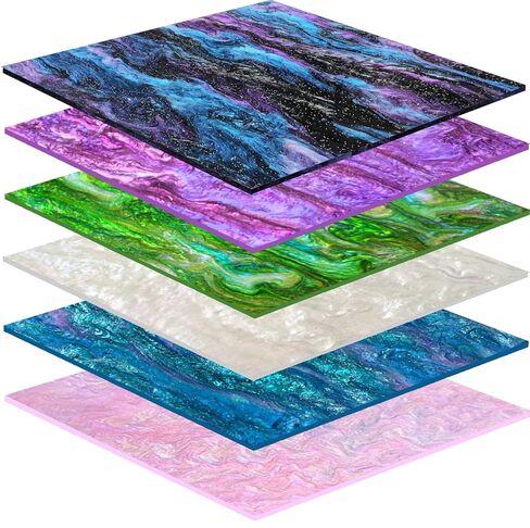 6 عبوات من أوراق الأكريليك اللامعة اللؤلؤية 1/8 للقطع بالليزر، صفائح بلاستيكية من الأكريليك اللامعة اللامعة للقطع بالليزر (6، ألوان متعددة، 12 × 8 بوصة) in Kuwait