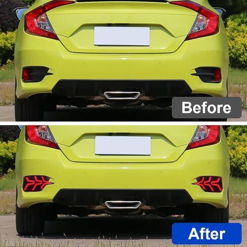 ضوء ممتص الصدمات لسيارة Honda Civic 2016-2019 LED مصباح عاكس للمصد الخلفي مع فرامل إضاءة خلفية متتابعة ديناميكية 3 ألوان وأضواء ضباب خلفية لسيارة Honda Civic Sedan، زوج واحد in Kuwait