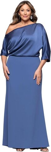 فستان Betsy & Adam النسائي من الساتان وكريب سكوبا بكتف منسدل وأكمام متدلية بطول الأرض (زائد) in Saudi Arabia