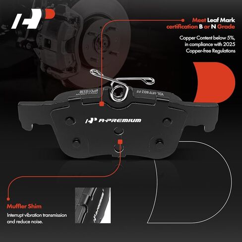A-Premium Rear Ceramic Brake Pads Set Compatible with Ford and Lincoln Models - Escape 2017-2022, Edge 2015-2023, MKX 2016-2018, Bronco Sport 2021, Maverick 2022-2023, Corsair 2020-2022, 4-Pack in Saudi Arabia