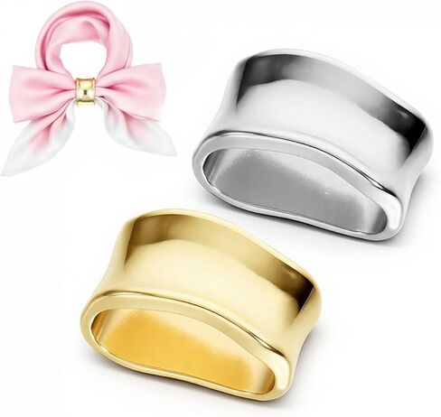 2 Pcs Oblate Silk Scarf Clip Ring Minimalist Geometric Silk Scarves Shawl Clip for Women Metal Shawl Scarves Buckle Gold and Silver Shawls Slide Buckle Fashion Sliding Scarve Ring Brooches in Saudi Arabia