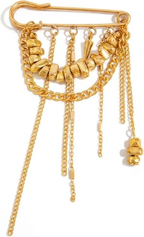 Irregular Bead Tassel Metal Chain Brooch Gold Multi Layer Chains Broches Y2K Punk Broach Pendant Tassel Decorative Brooches And Pins For Women Men Suit Full Dress Clothing Goth Fashion Accessories in Saudi Arabia