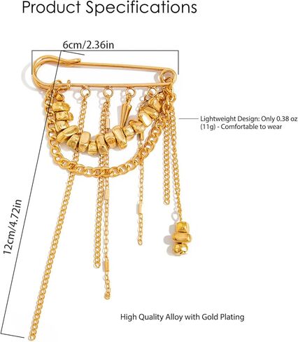 Irregular Bead Tassel Metal Chain Brooch Gold Multi Layer Chains Broches Y2K Punk Broach Pendant Tassel Decorative Brooches And Pins For Women Men Suit Full Dress Clothing Goth Fashion Accessories in Saudi Arabia
