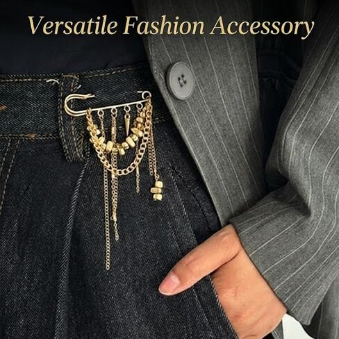 Irregular Bead Tassel Metal Chain Brooch Gold Multi Layer Chains Broches Y2K Punk Broach Pendant Tassel Decorative Brooches And Pins For Women Men Suit Full Dress Clothing Goth Fashion Accessories in Saudi Arabia