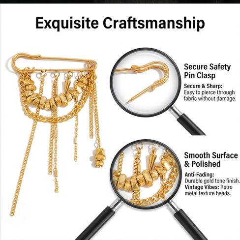 Irregular Bead Tassel Metal Chain Brooch Gold Multi Layer Chains Broches Y2K Punk Broach Pendant Tassel Decorative Brooches And Pins For Women Men Suit Full Dress Clothing Goth Fashion Accessories in Saudi Arabia