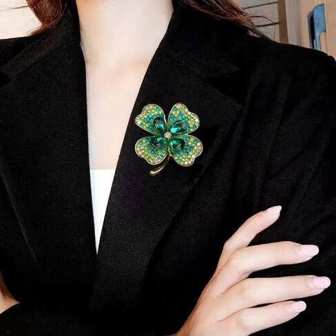 Rhinestone Shamrock Clover Brooch Pins for Women St. Patrick's Day Pearl Lucky Leaves Lapel Pins CZ Four Leaves Brooches Irish Party Decorations Jewelry in Saudi Arabia