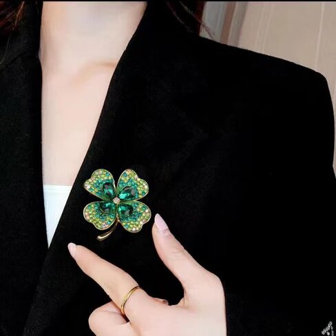 Rhinestone Shamrock Clover Brooch Pins for Women St. Patrick's Day Pearl Lucky Leaves Lapel Pins CZ Four Leaves Brooches Irish Party Decorations Jewelry in Saudi Arabia