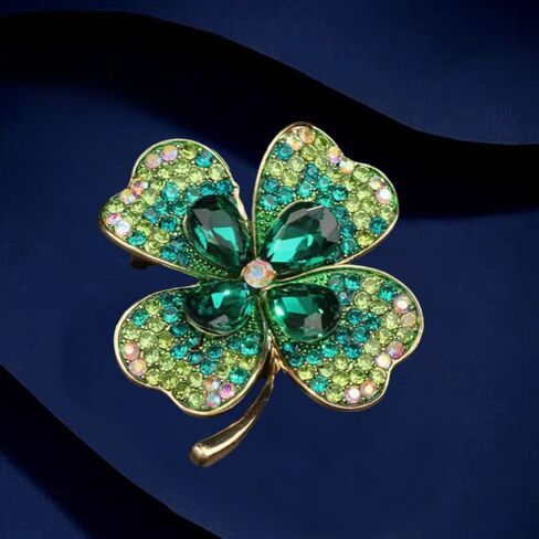 Rhinestone Shamrock Clover Brooch Pins for Women St. Patrick's Day Pearl Lucky Leaves Lapel Pins CZ Four Leaves Brooches Irish Party Decorations Jewelry in Saudi Arabia