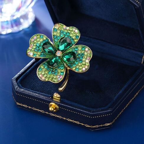 Rhinestone Shamrock Clover Brooch Pins for Women St. Patrick's Day Pearl Lucky Leaves Lapel Pins CZ Four Leaves Brooches Irish Party Decorations Jewelry in Saudi Arabia